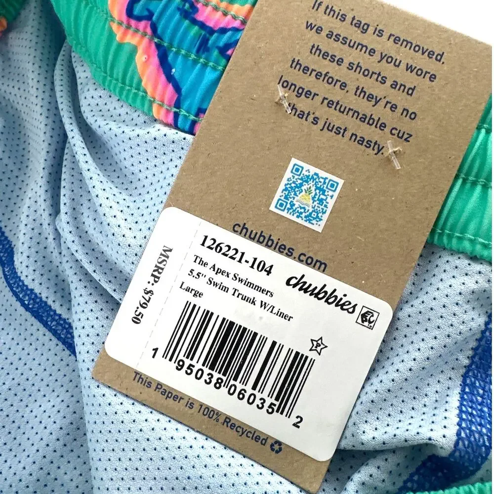 chubbies Teal Swim Trunks with Blue and Pink Starfish Print